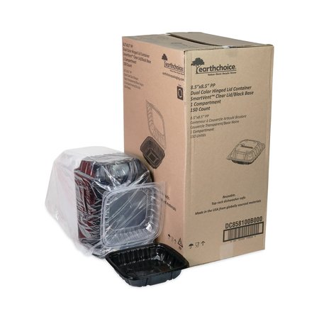Pactiv EarthChoice Hinge-Lid Takeout Container, 1-Cmp, 38oz, 8.5x8.5x3, PK150 PK DC858100B000
